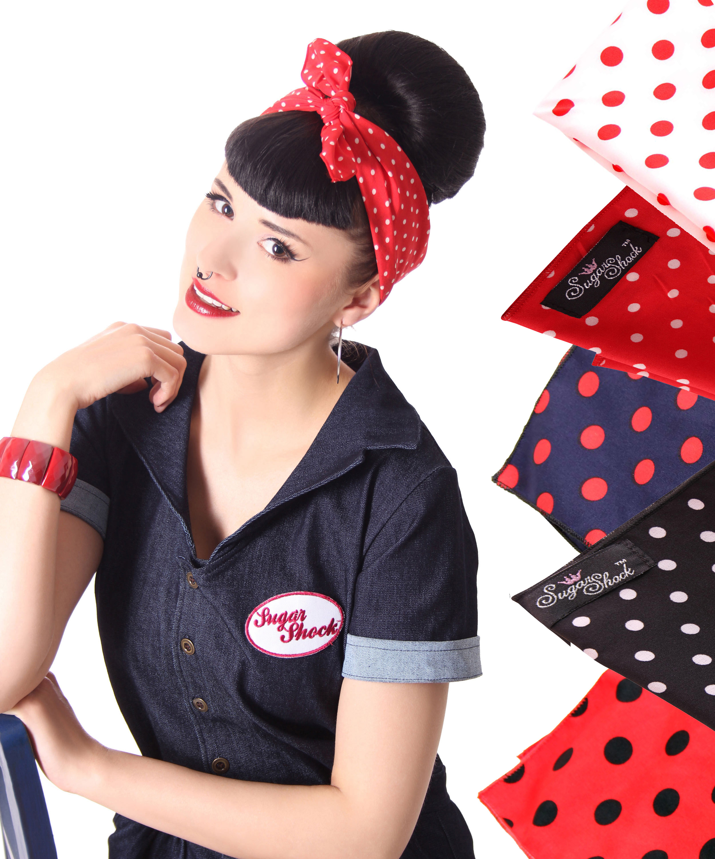 50s Hairstyles Polka Dots retro Nickit cloth Hair band Hair band Hair cloth  Bandana by SugarShock