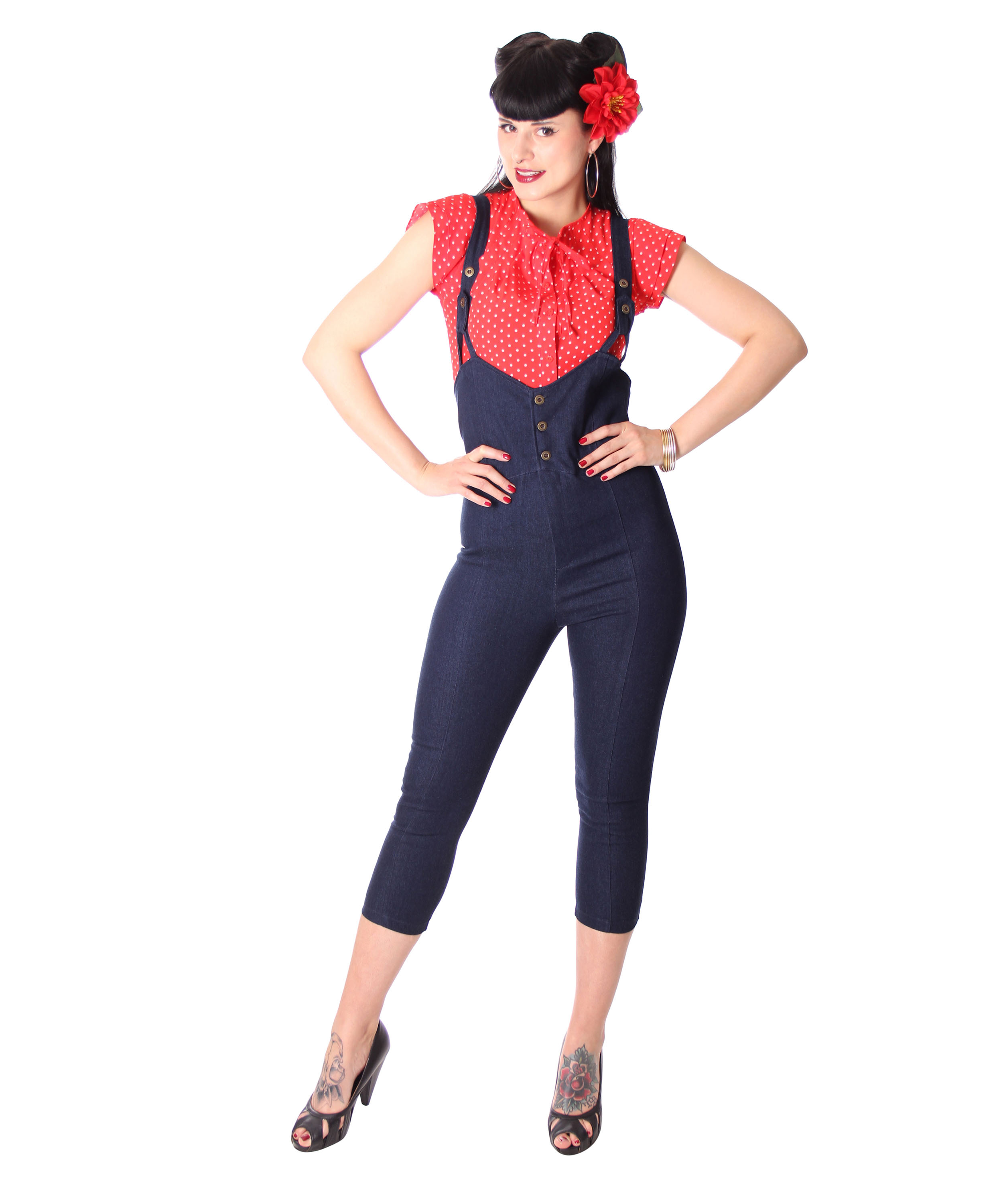 Noraia retro Suspender High Waist Capri trousers suspenders Capri 3/4  trousers by SugarShock