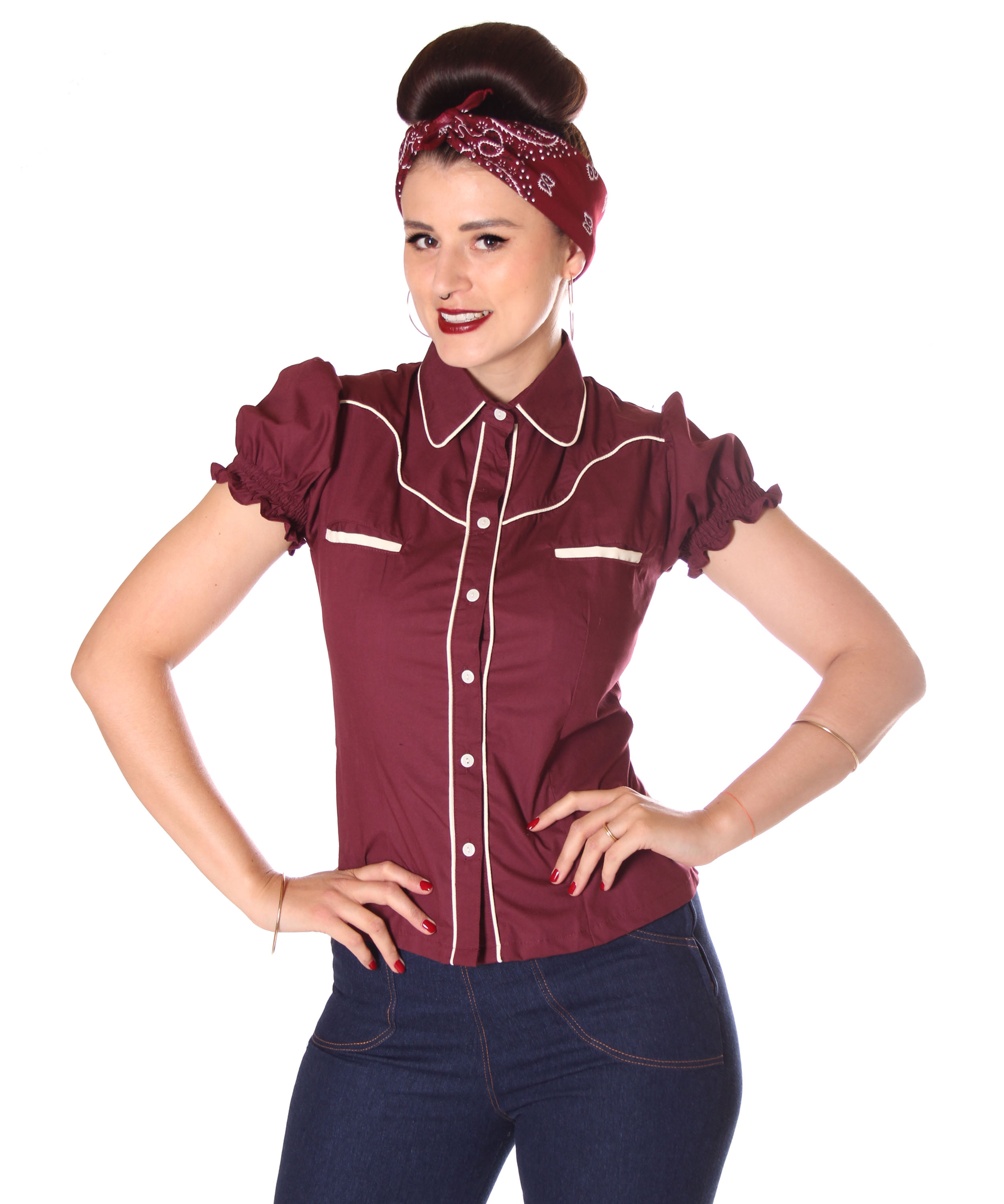 SugarShock Melyn Country Western Rockabilly retro blouse short sleeve |  Suicide Glam