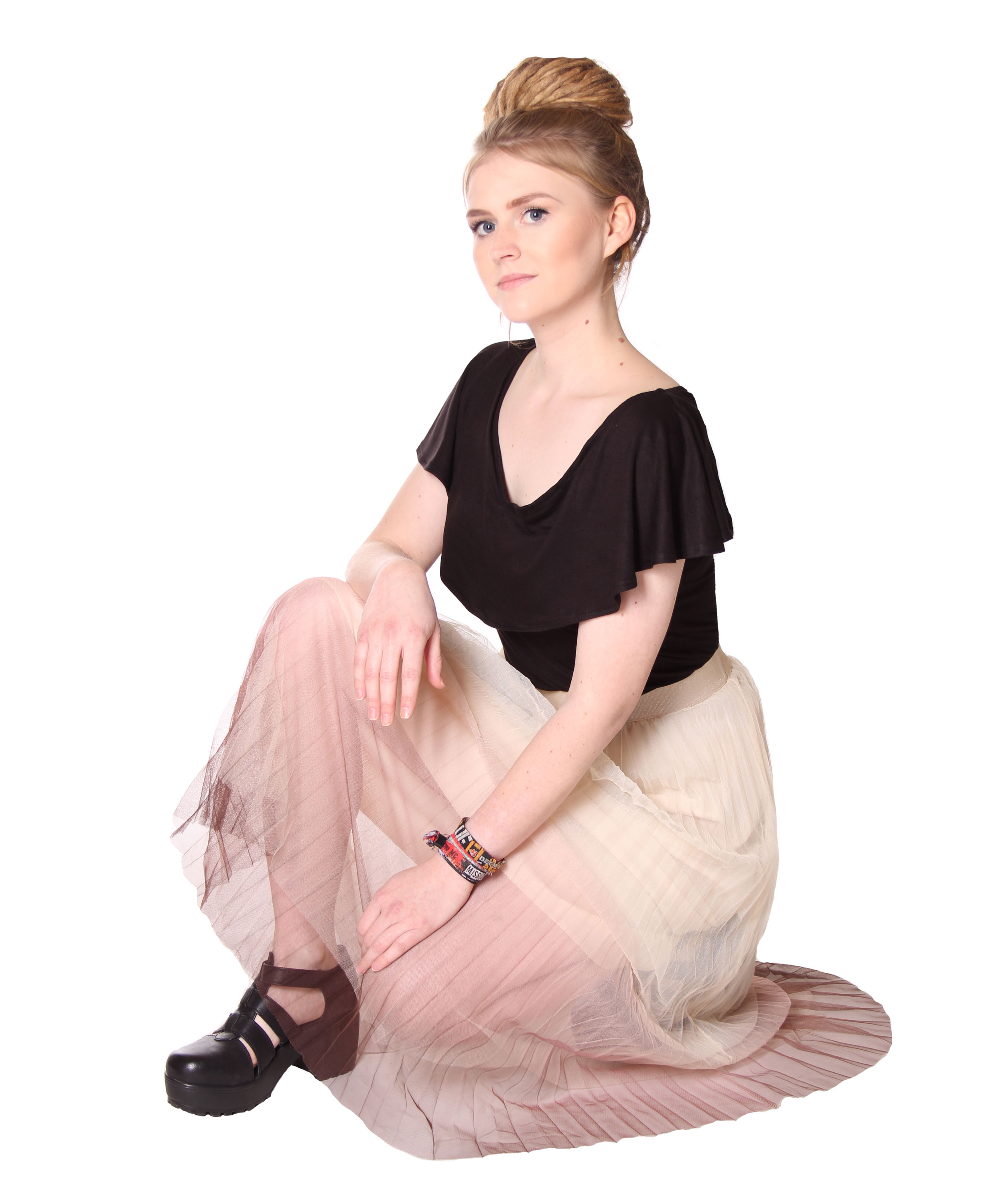 Plissee Boho Rock m. | Midirock A-Linie Glam Farbverlauf wadenlang Suicide Chiffon