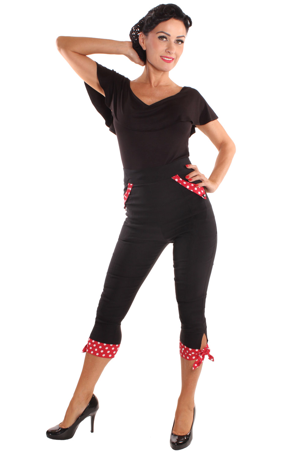 SugarShock Latisha Polka Dots Retro High Waist Capri Pants