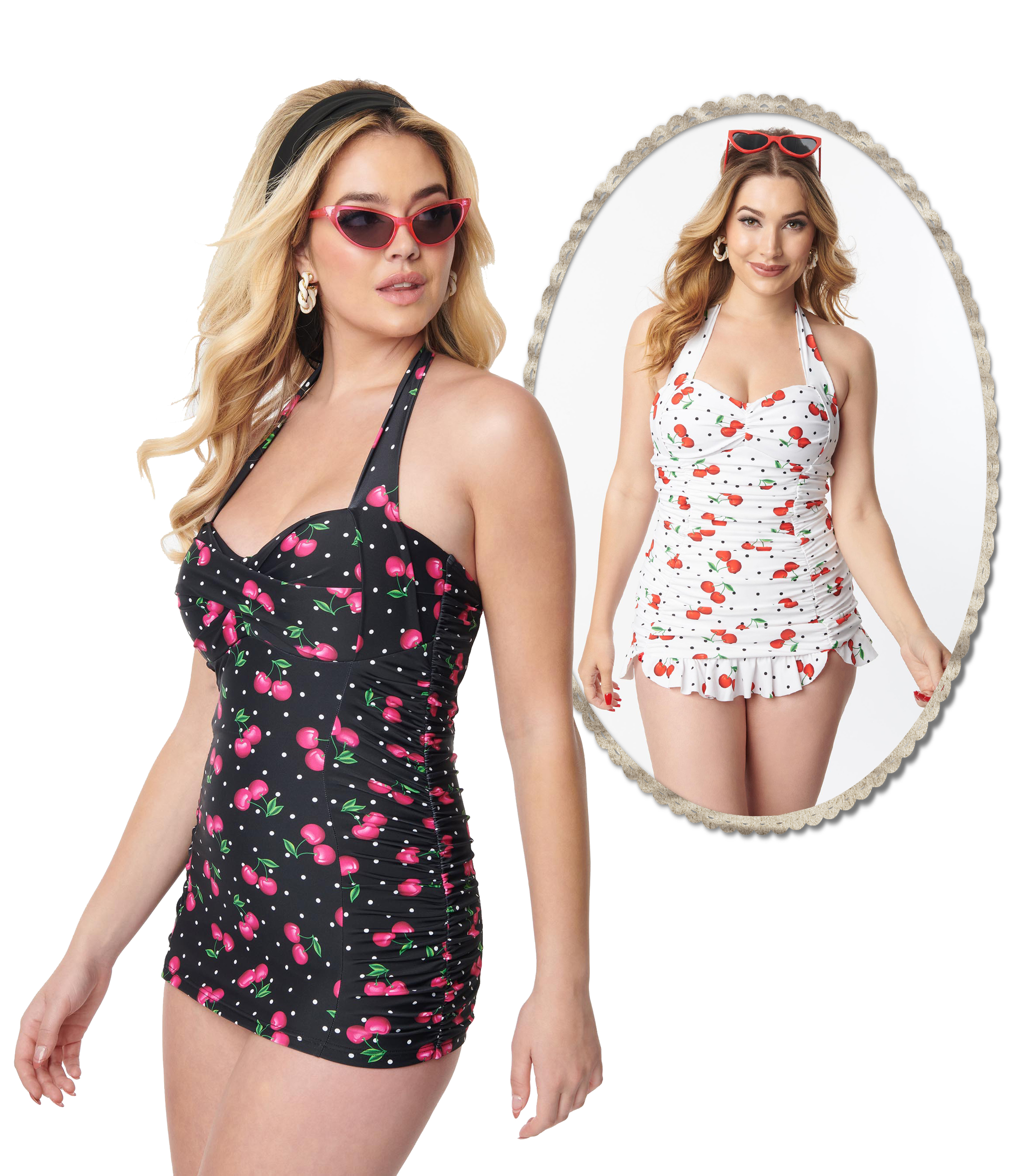 Unique Vintage 50s Retro Cherry Polka Dots Swimsuit